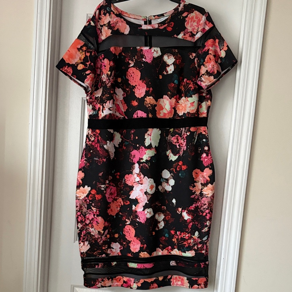 Elegant Floral Mini Dress in Black and Pink